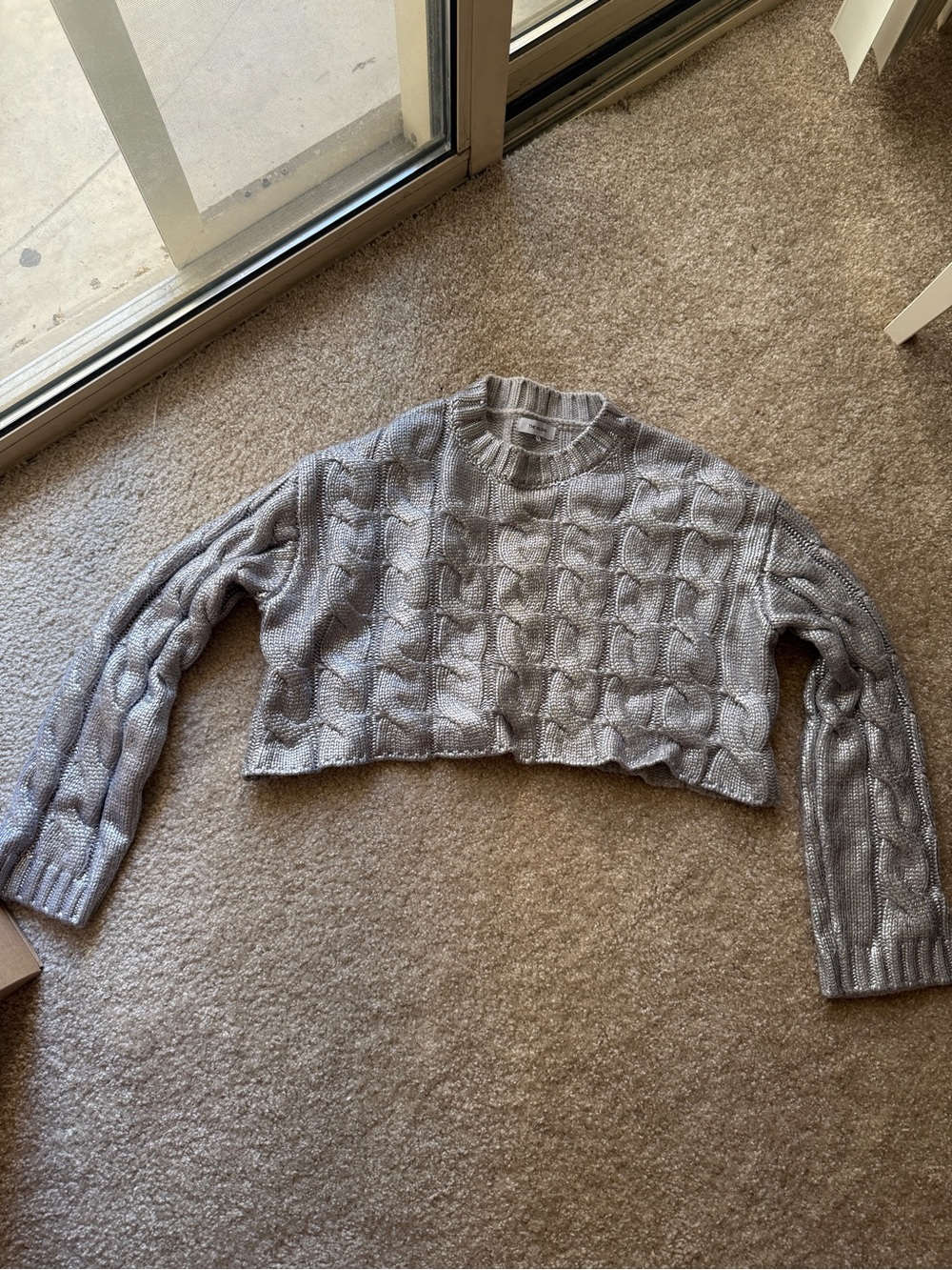 The Noli Shop Silver Metallic Cropped Cable Knit Sweater